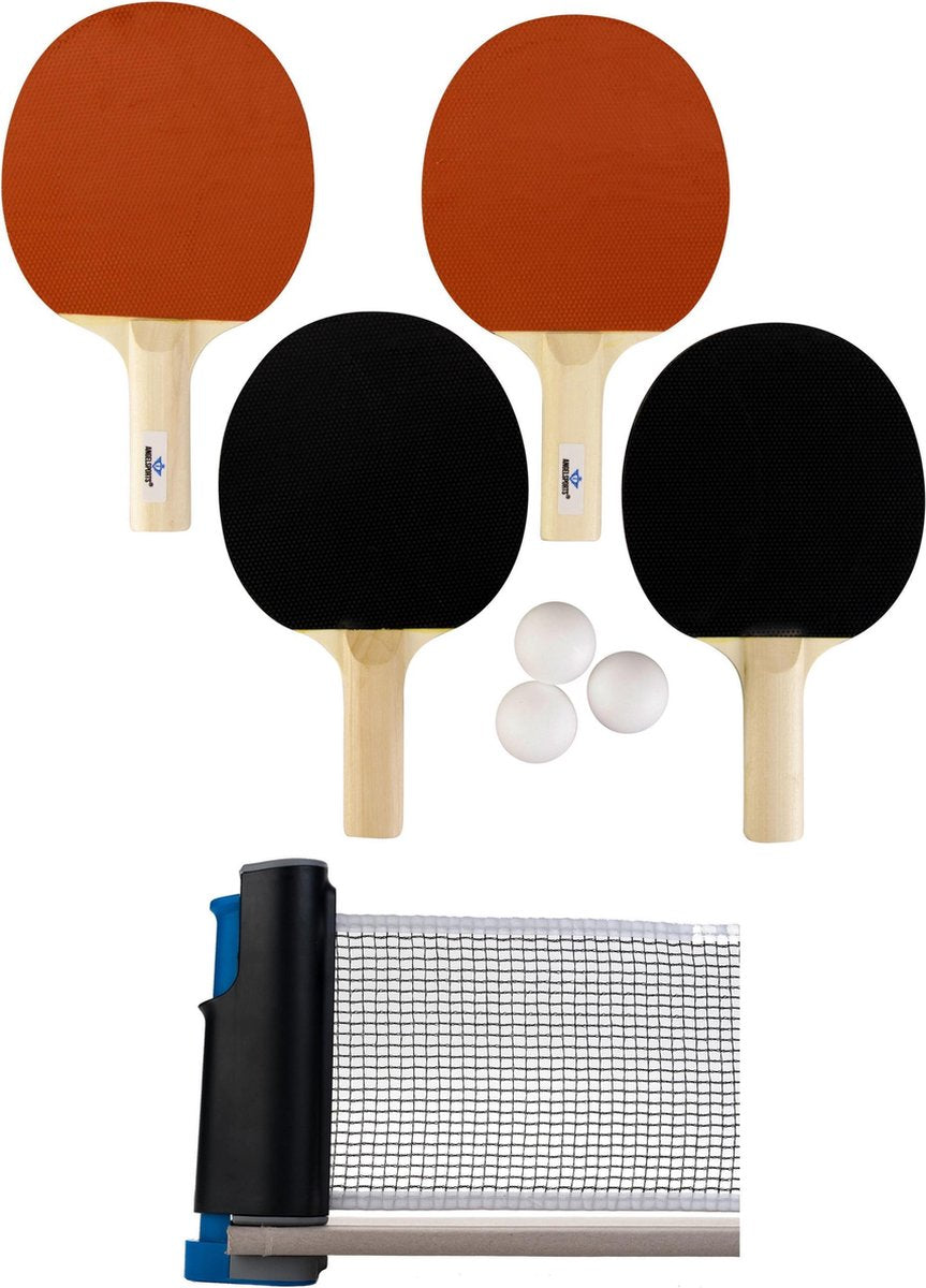 Tafeltennis batjes 4x stuks met een tafel netje set