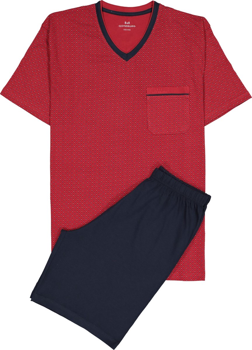 Gotzburg heren shortama - V-hals - rood met blauw en wit dessin -  Maat: M