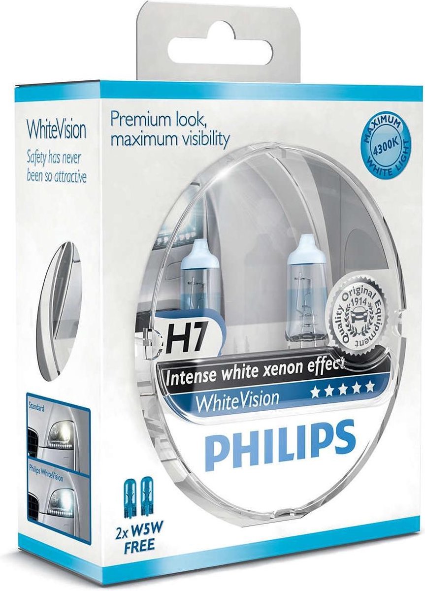 Philips White Vision H7 55W/12V - Voertuigverlichting - Halogeen Lampen - 2 stuks