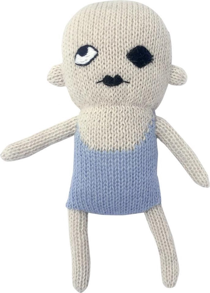 Luckyboysunday Knuffelpop 20 Cm Alpaca Wol Wit/blauw