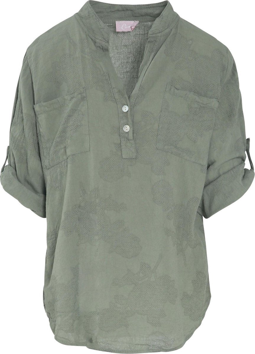 Cassis - Katoenen blouse met opengewerkt effect - Kaki
