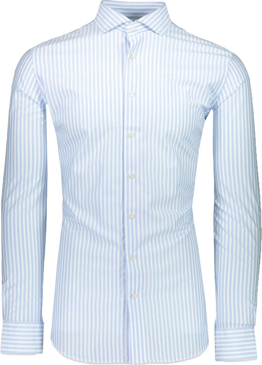 Profuomo   Overhemd Blauw Getailleerd - Maat UK17.5-EU44 - Heren - Lente/Zomer Collectie - Katoen;Polyester