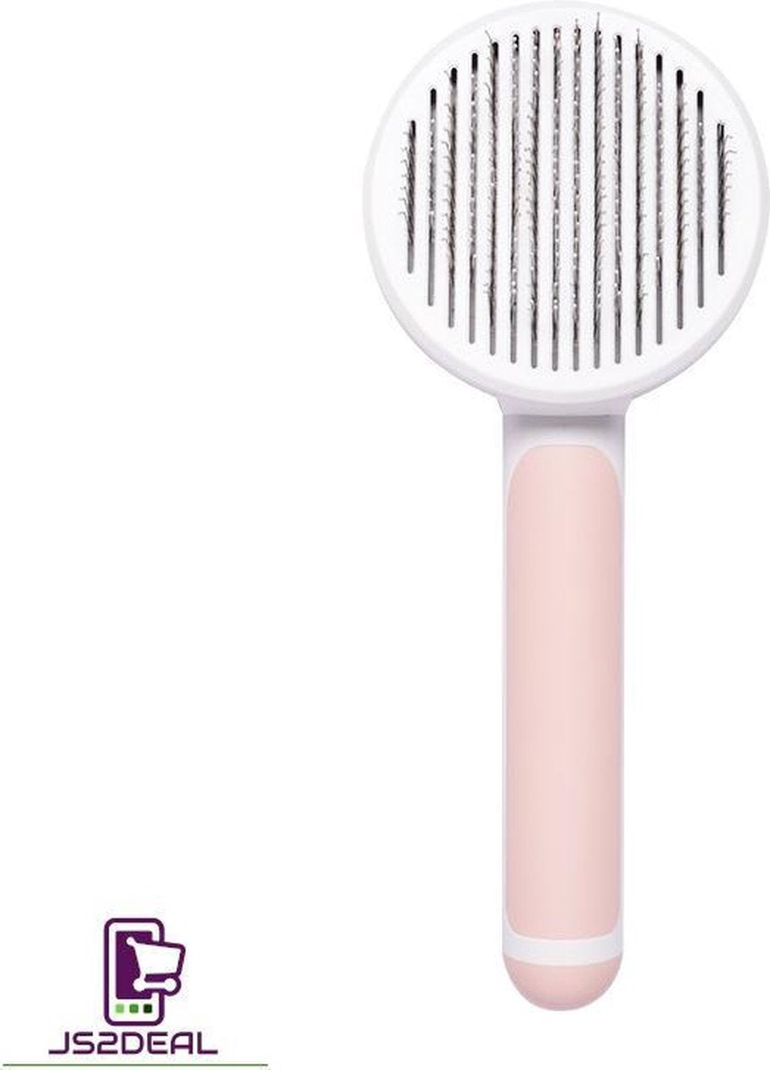 Huisdieren haarborstel met los laat knop - Roze - metalen borstelharen met ball tip - borstel voor honden en katten