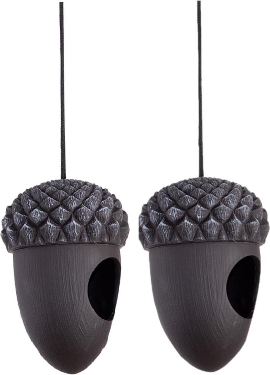 2x stuks vogel voederhuis/voedersilo hangers eikelvorm 16 cm  - Vogel voederhangers van metaal