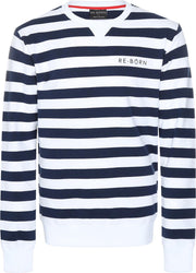 Re-Born Streep Ronde Hals Trui Lange Mouw Heren - Navy/Wit - Maat S
