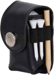 Firsttee Golfballenhouder - LUXE LEDEREN balhouder zwart - Handig in gebruik - Trolley - Golfballen - Tees - Golf accessoires - Golftrainingsmateriaal - Sport - Golfset - Training - Cadeau - Trainingsmaterialen - Bal - Golfbal net - Mat - Tee Houder