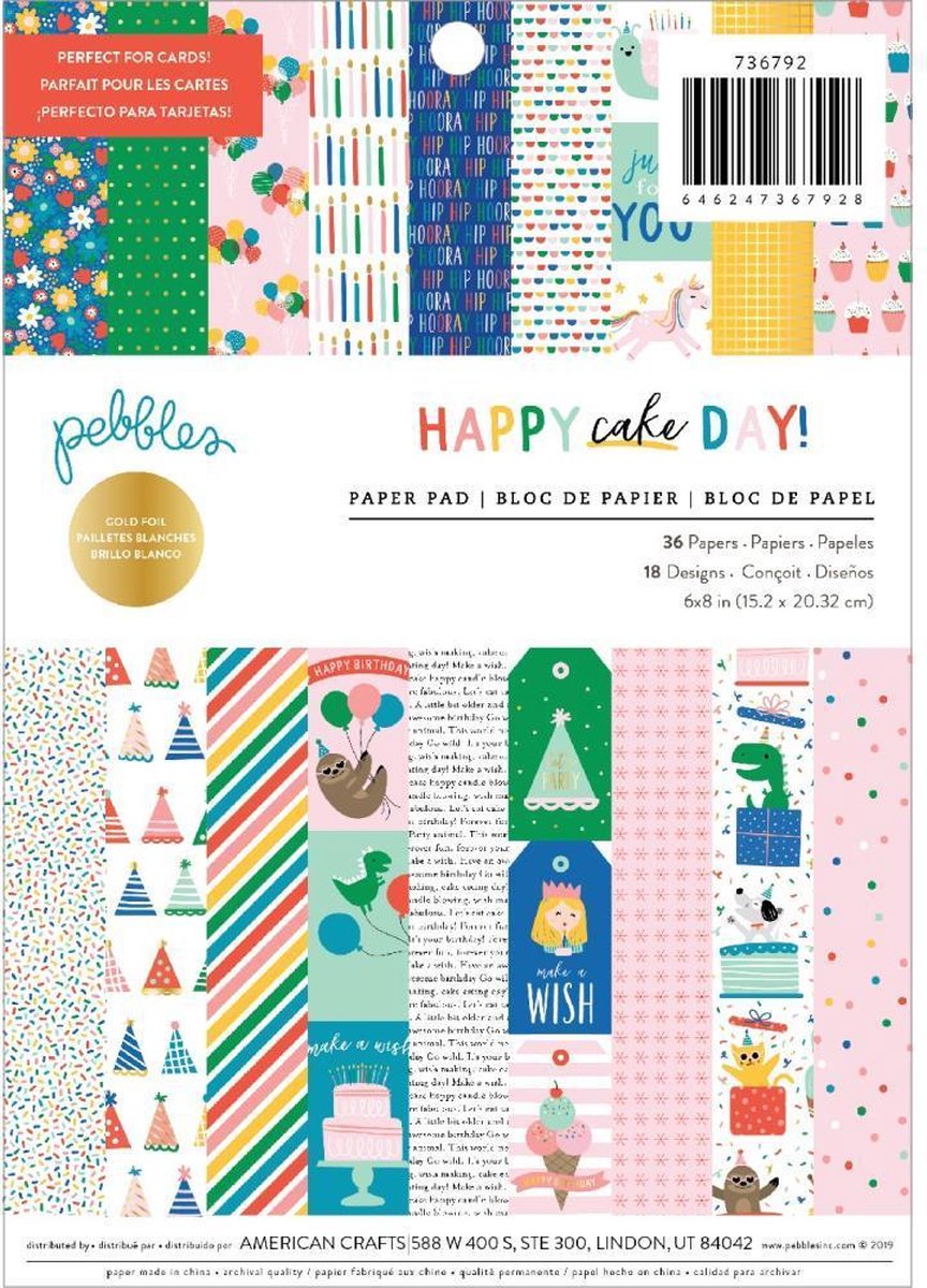 Pebbles - Papierblok Enkelzijdig - Happy Cake Day - 15x20 cm