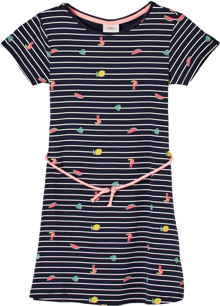 s.Oliver Meisjes Jurk Midi - 100% Katoen - Donkerblauw - Maat 98