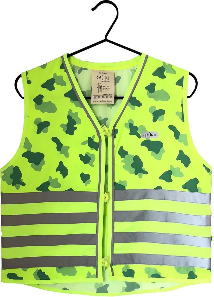 gofluo. Camou Veiligheidshesje - Reflecterend hesje - Fluoriserend - Veiligheidsvest - Camouflage print - Reflectie jas - Zichtbaarheid in het donker - Veilig de weg op - Geel - 128