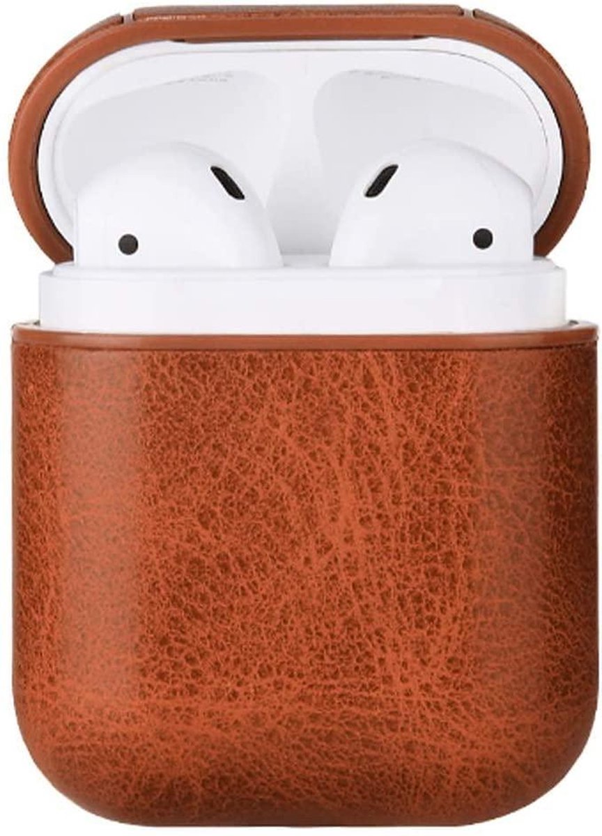 Airpods Case - Premium Leer - Perfecte Pasvorm - Cliphanger - Hoesje uitsluitend geschikt voor de Apple Airpods 1 / Airpods 2 - Bruin