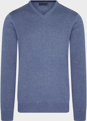 Denim blauwe pullover | V-hals | Katoen | XXL XXL
