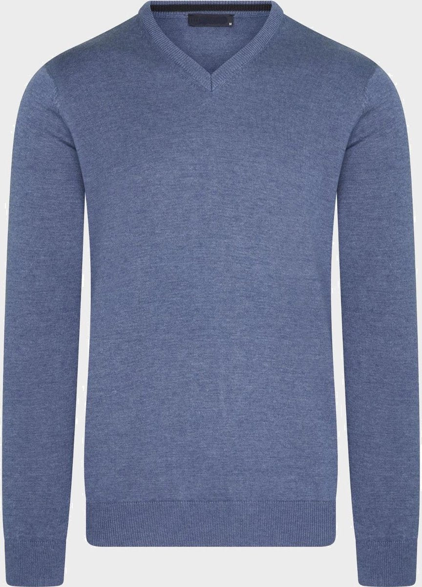 Denim blauwe pullover | V-hals | Katoen | XXL XXL