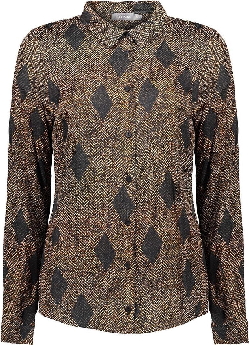 Blouse Aop Satin 03692 Brown/sand Combi