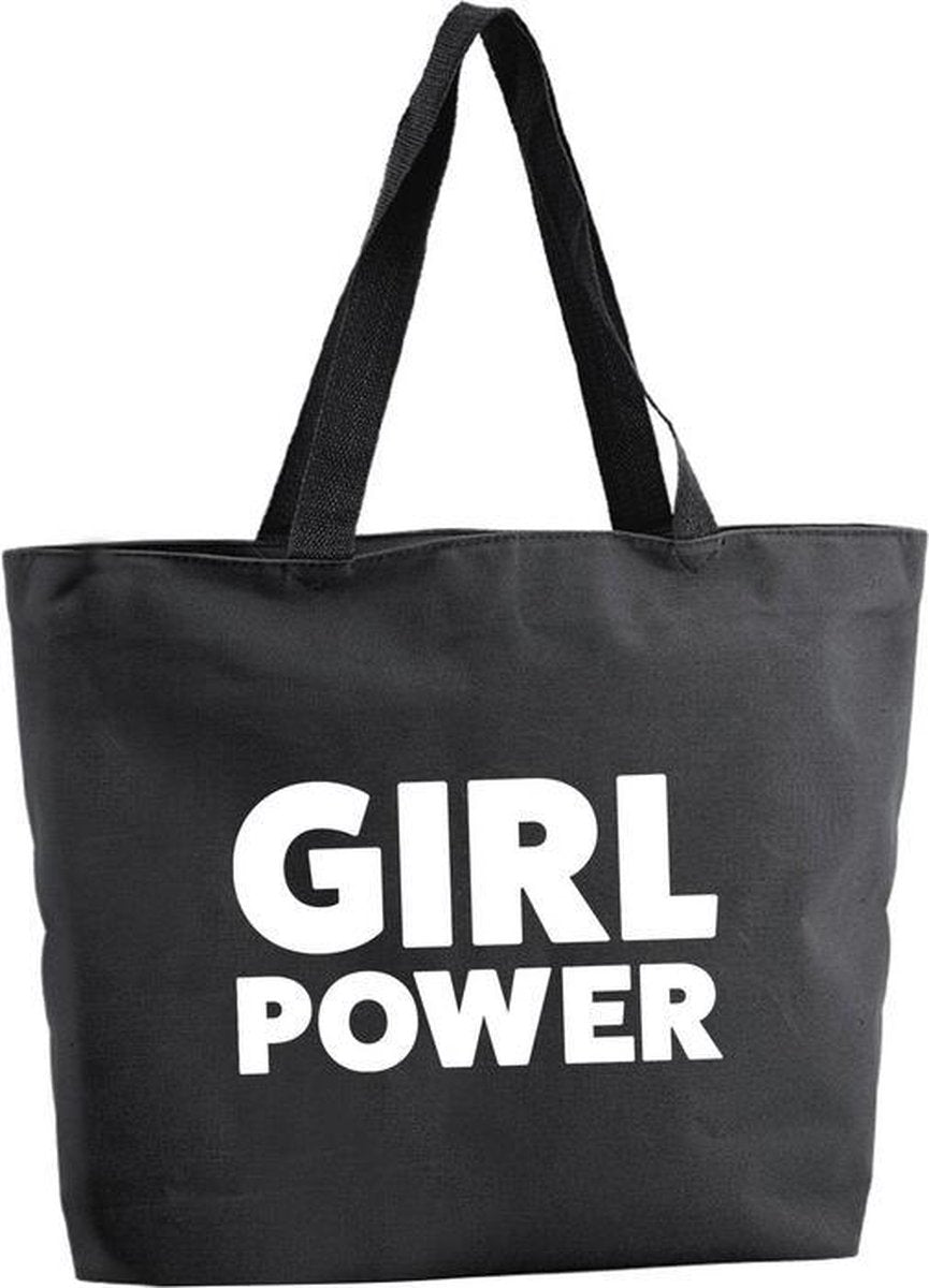 Girl Power shopper tas - zwart - 47 x 34 x 12