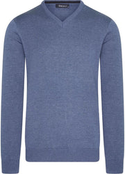 Ferlucci – Exclusieve Heren Trui met V-Hals - Blauw Mêlee
