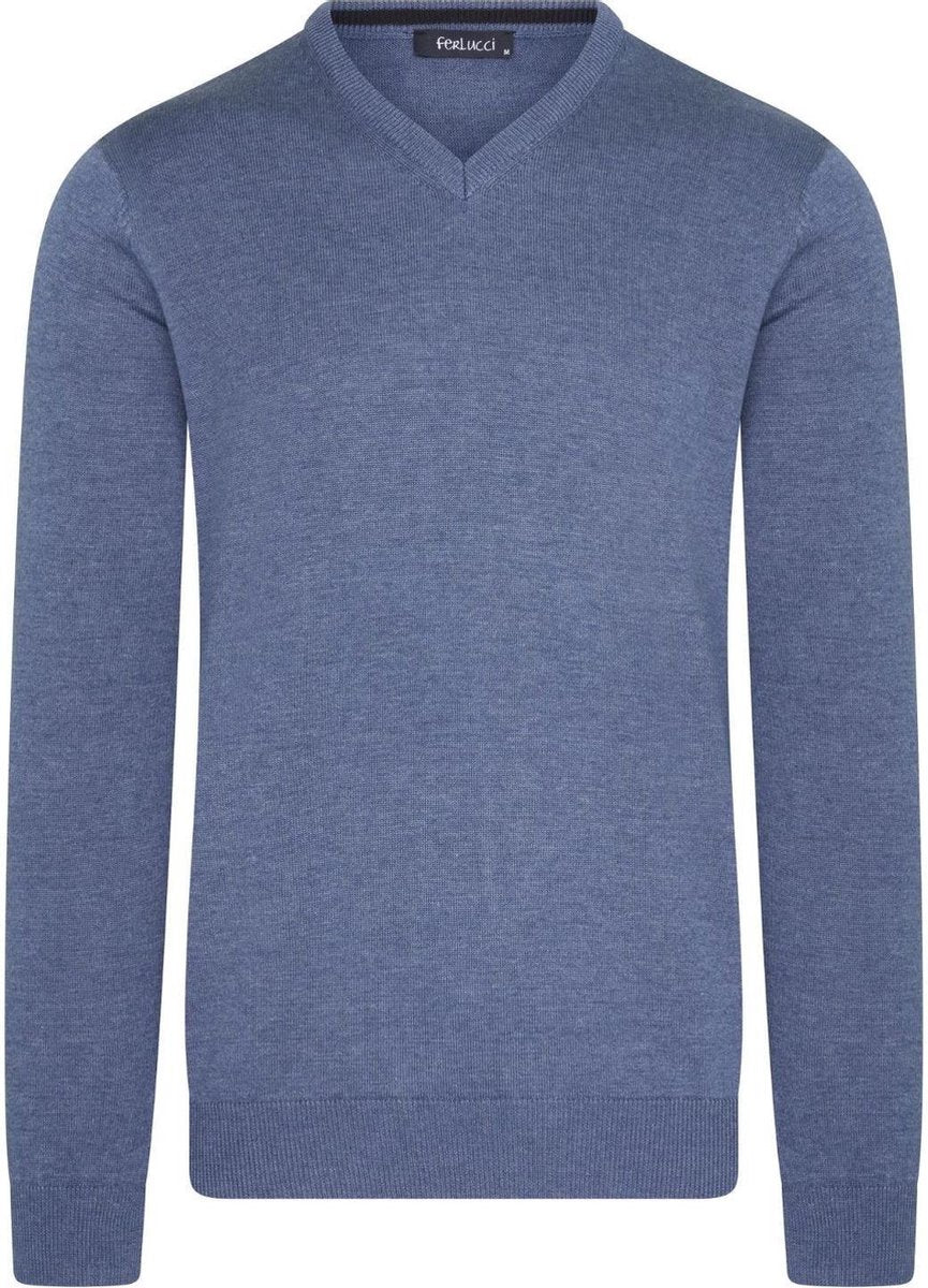 Ferlucci – Exclusieve Heren Trui met V-Hals - Blauw Mêlee