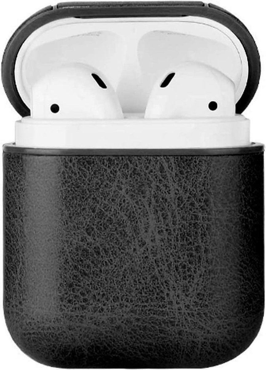 Airpods Case - Premium Leer - Perfecte Pasvorm - Cliphanger - Hoesje uitsluitend geschikt voor de Apple Airpods 1 / Airpods 2 - Zwart