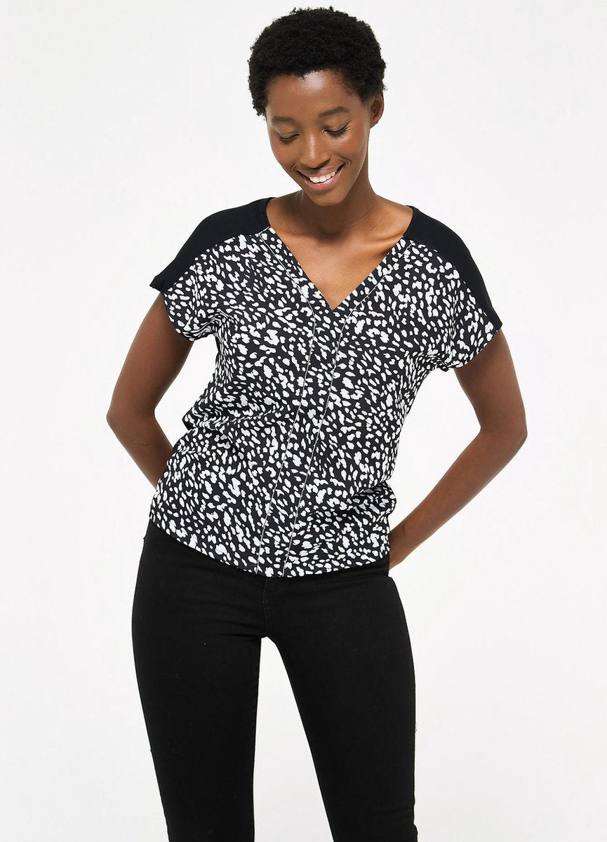 T-shirt met print en V-hals - Zwart