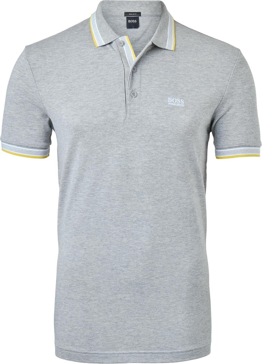 HUGO BOSS Paddy regular fit polo - heren polo korte mouw - lichtgrijs (geel contrast) -  Maat: 3XL