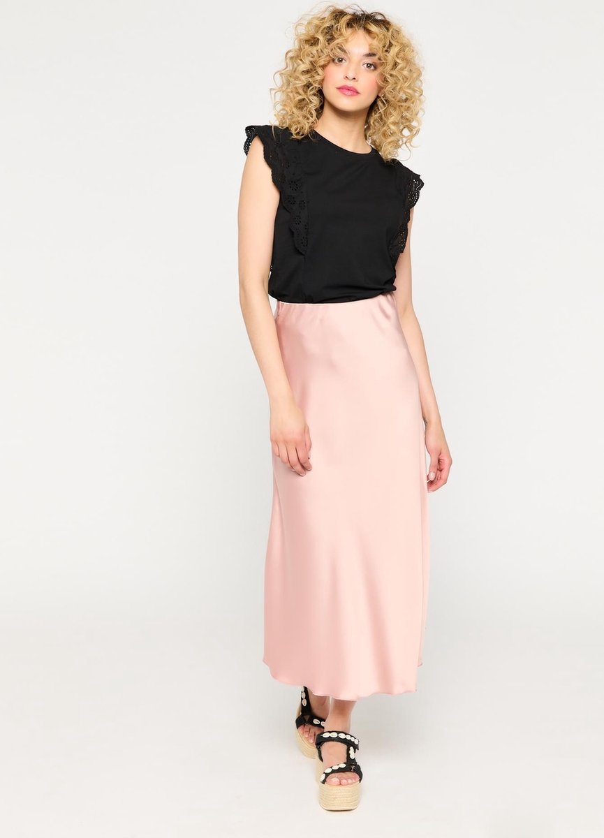 Midi satijnen rok - Nude