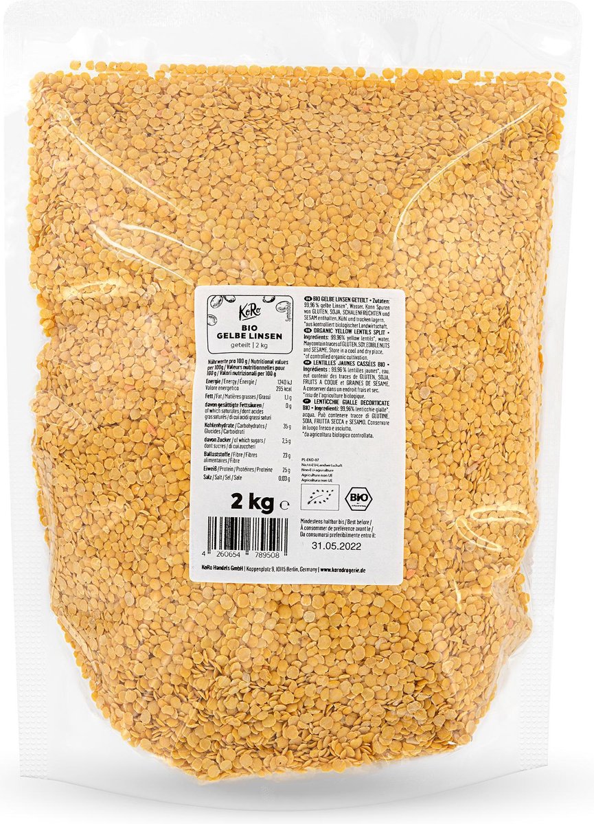 KoRo | Biologische gele linzen gesplitst 2 kg