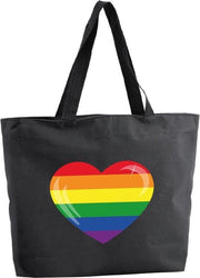 Regenboog hart shopper tas - zwart - 47 x 34 x 12