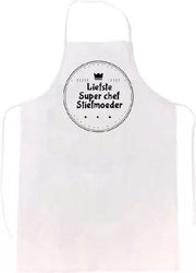 Liefste super chef stiefmoeder keukenschort | verassing - feestdag - verjaardag - geschenk - gift - kado - cadeau - barbeque - barbecue - chefkok - keuken - schort - eten - bbq - vlees - familie