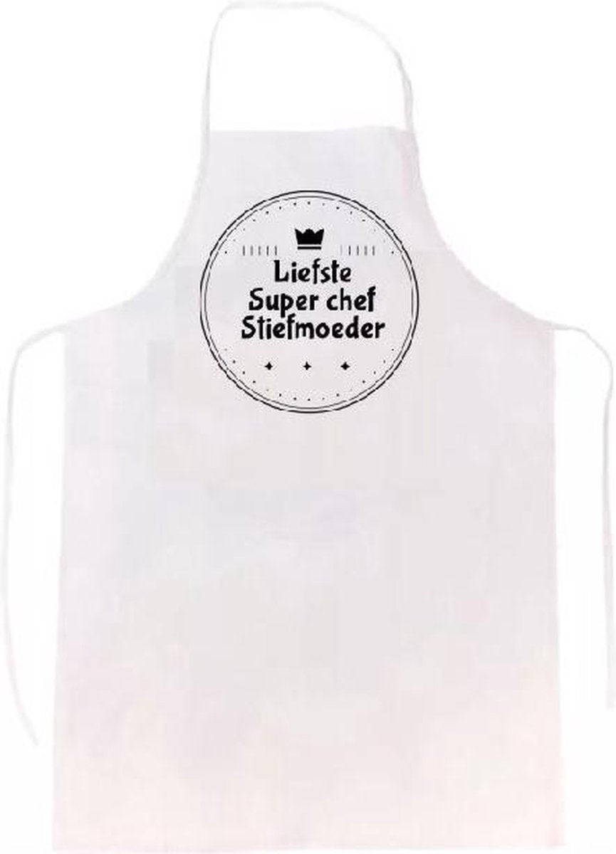 Liefste super chef stiefmoeder keukenschort | verassing - feestdag - verjaardag - geschenk - gift - kado - cadeau - barbeque - barbecue - chefkok - keuken - schort - eten - bbq - vlees - familie