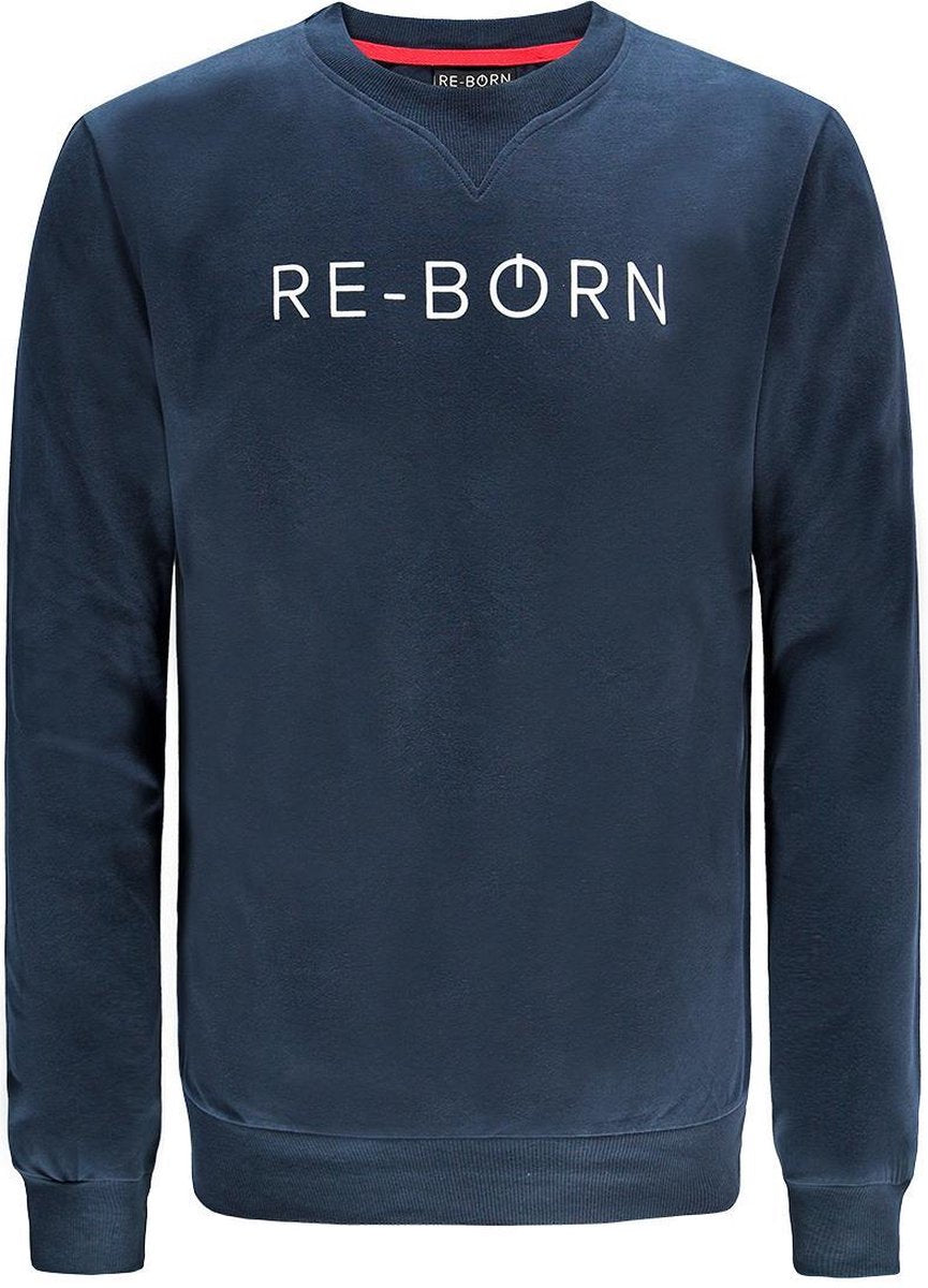 Re-Born Ronde Hals Trui Lange Mouw Heren - Navy - Maat XL