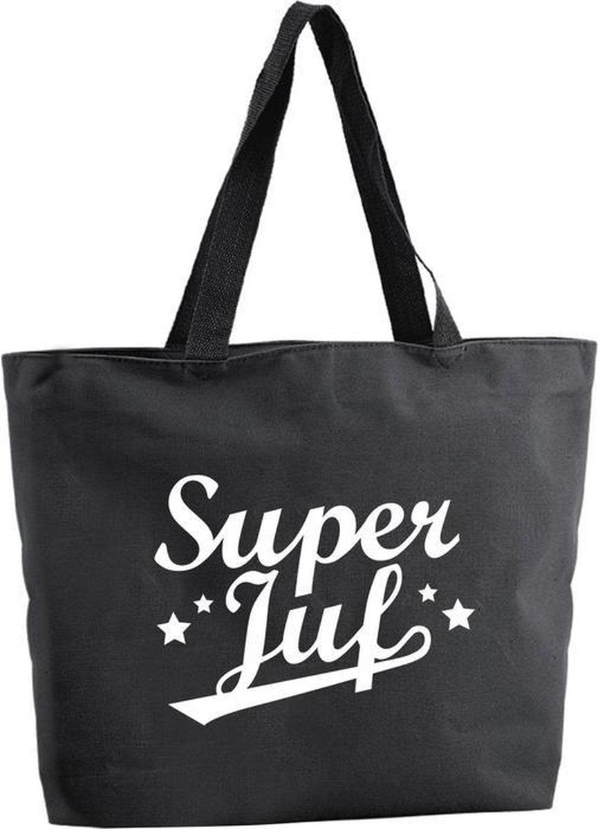 Super Juf shopper tas - zwart - 47 x 34 x 12