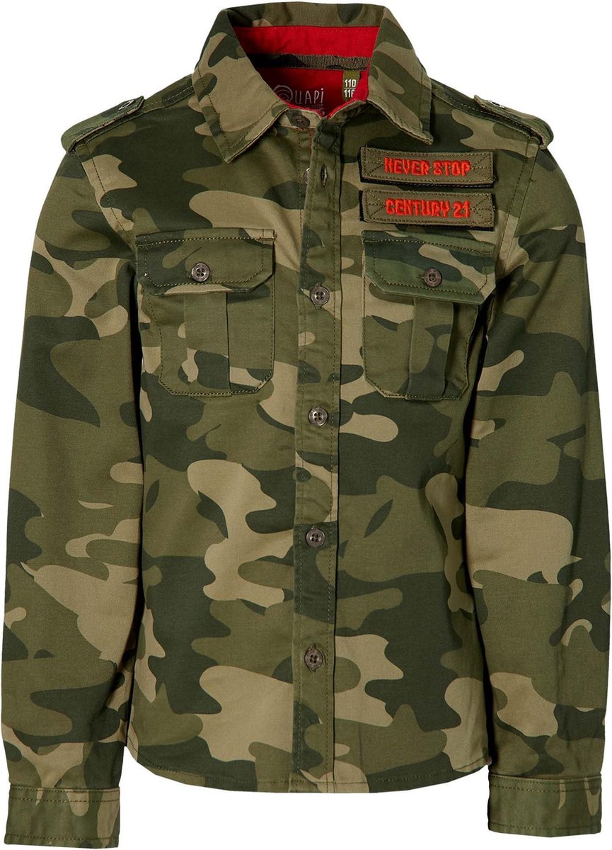 Quapi blouse shirt Fender olijf groen army print voor jongens - maat 146/152