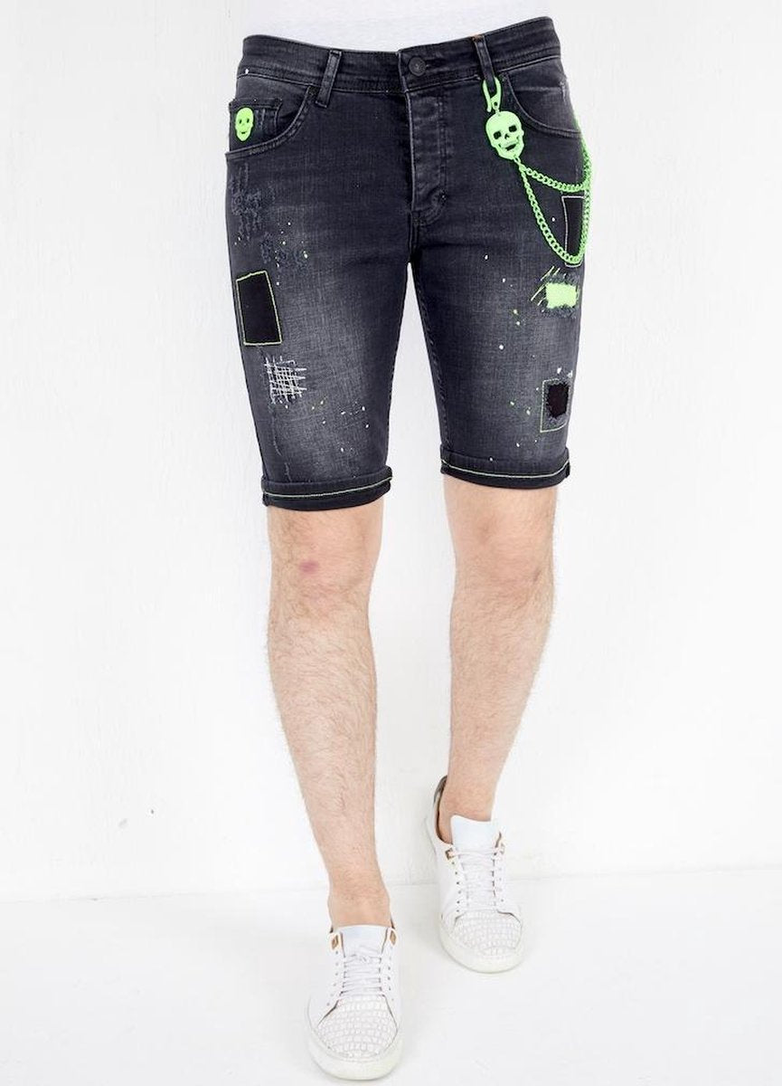 Local Fanatic Exclusieve Korte Spijkerbroek Heren Stretch - 1045 - Zwart - Maten: 33