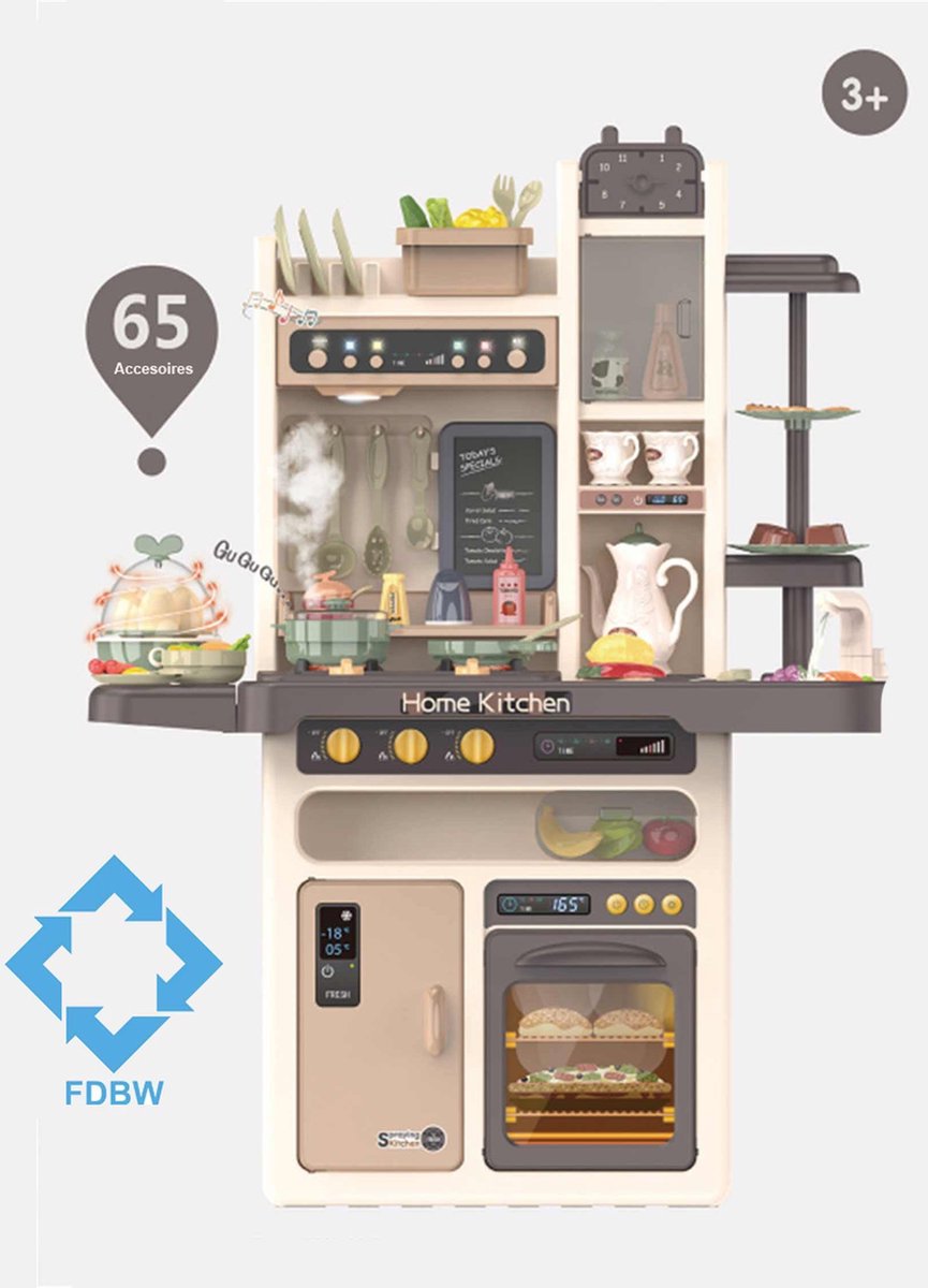Keukentje Speelgoed  – 100x70x30 cm – Beige | Interactieve Keuken | Leerzaam Speelgoed | Kok Spelen