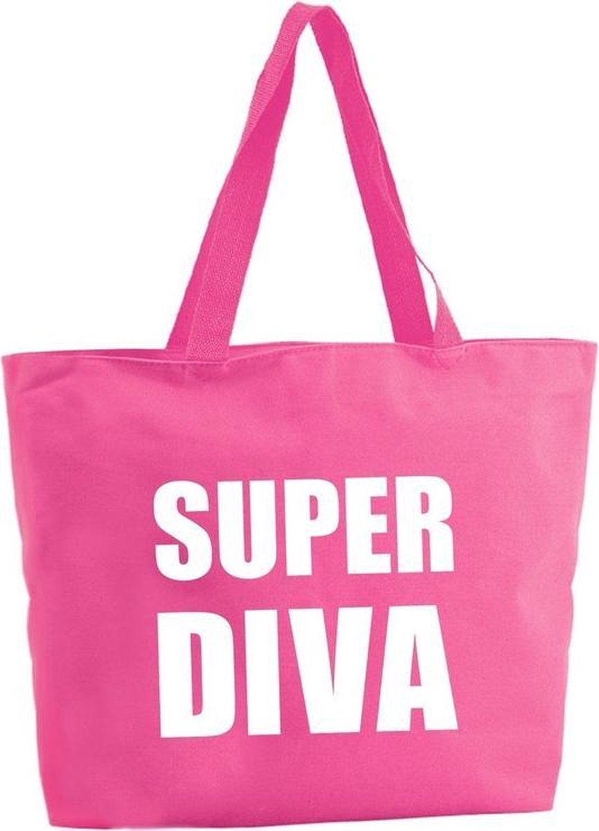 Super Diva shopper tas - fuchsia roze - 47 x 34 x 12