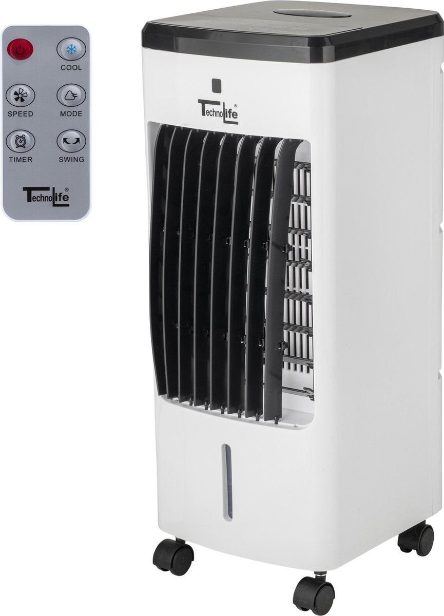 TECHNOLIFE TL-2701 Luxe Luchtkoeler ventilator met afstandsbediening en timer - Mobiele Aircooler- 3.5 Liter - 60 Watt
