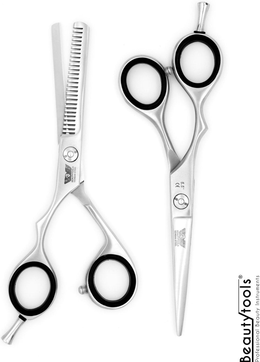 BeautyTools GERMAN TITANIUM Set Linkshandig Kapperscahaar + Uitdunschaar / Effileerschaar -  TitanSet(5.5 Inch) - (RLS-1529)