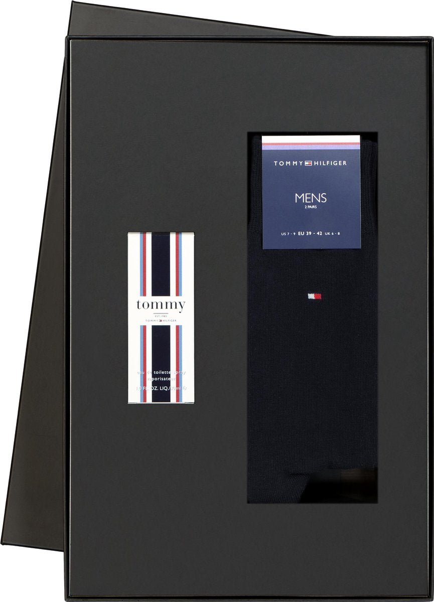Heren cadeaubox: Tommy Hilfiger parfum + 2-pack Tommy Hilfiger sokken donkerblauw -  Maat: 43-46