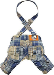 Doggy Dolly DP020 hundehose con spalline regolabili a quadri bianchi e blu