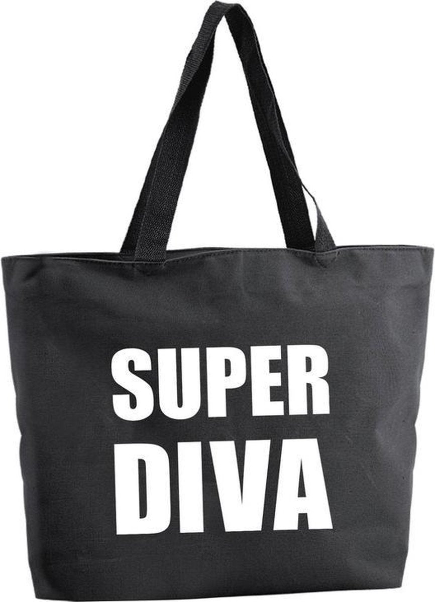 Super Diva shopper tas - zwart - 47 x 34 x 12