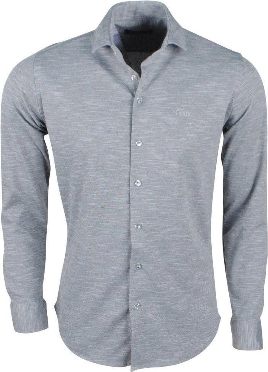 Ferlucci Heren Overhemd - Tricot Superstretch - Grijs  Melee