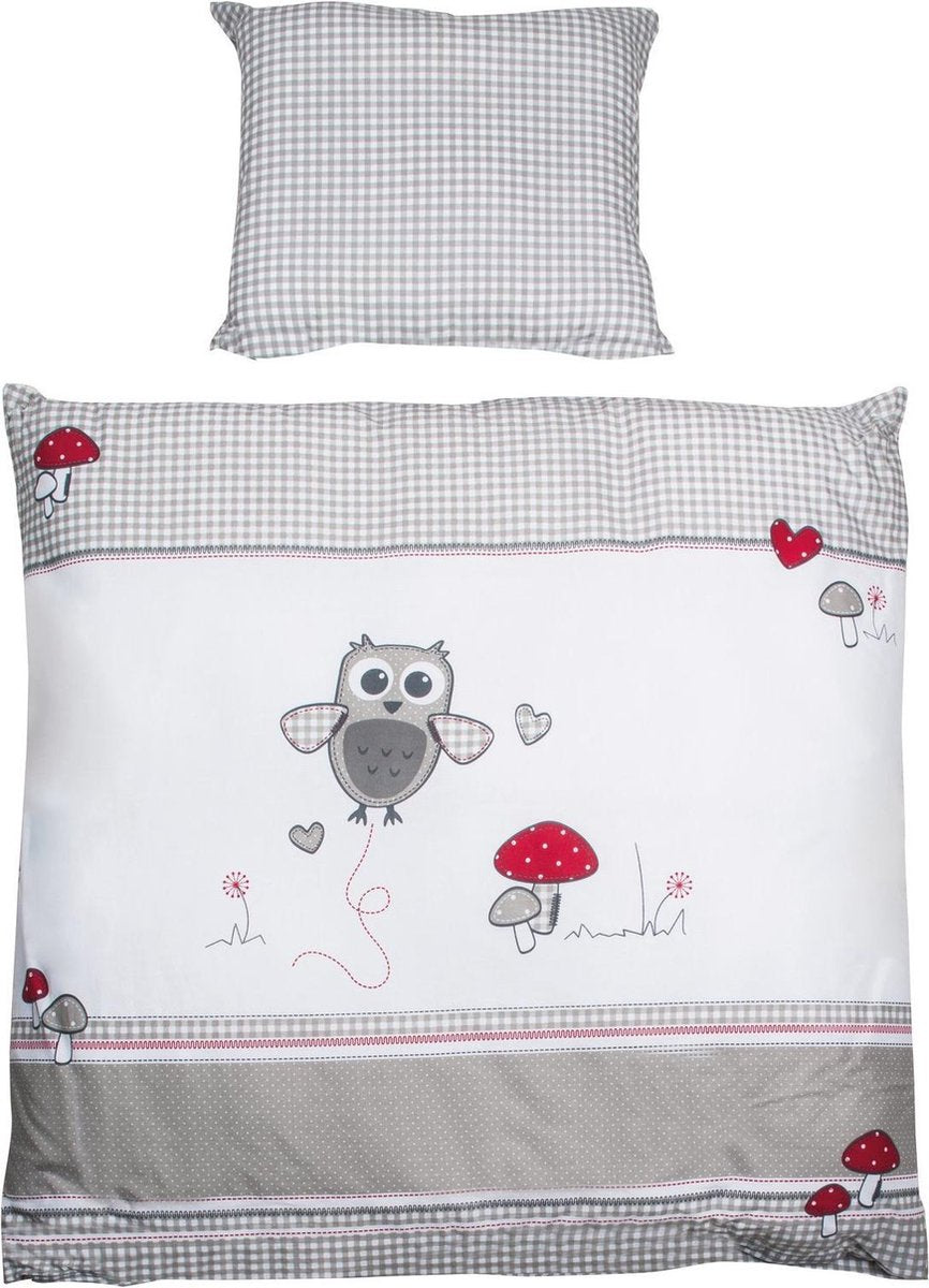 Roba Beddengoed Adam & Owl 80 X 80 Cm Katoen Grijs/wit 2-delig