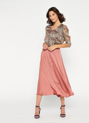Blouse met bloemenprint en strepen - Roze