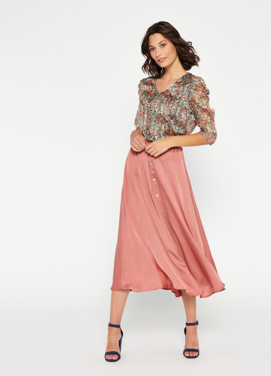 Blouse met bloemenprint en strepen - Roze