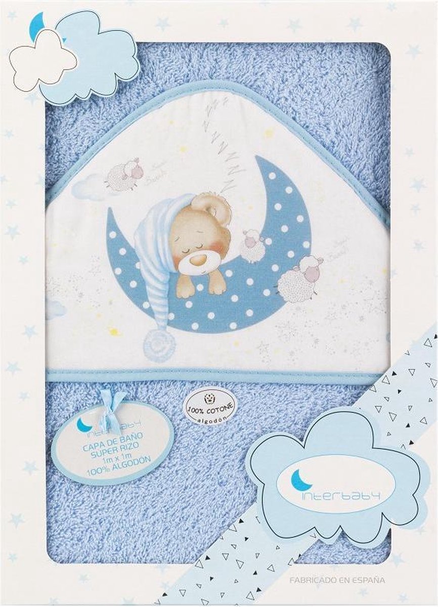 Interbaby Badcape Slapende Beer 100 X 100 Cm Katoen Blauw
