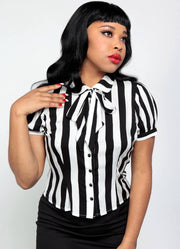 Collectif Erika Beetle Stripe 40's Blouse Wit Zwart