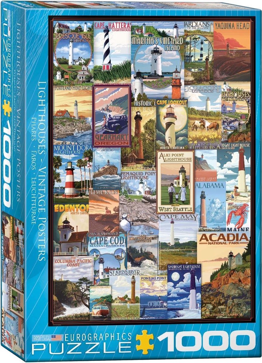 Eurographics puzzel Lighthouses Vintage Posters - 1000 stukjes