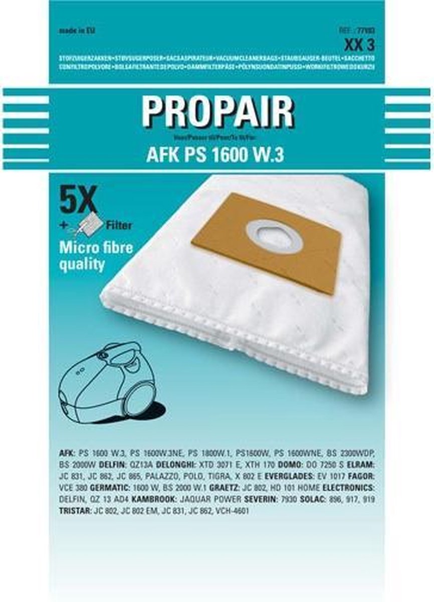 EVERGLADES - STOFZUIGERZAK PROPAIR JC 802 EM SET 5st+1f -