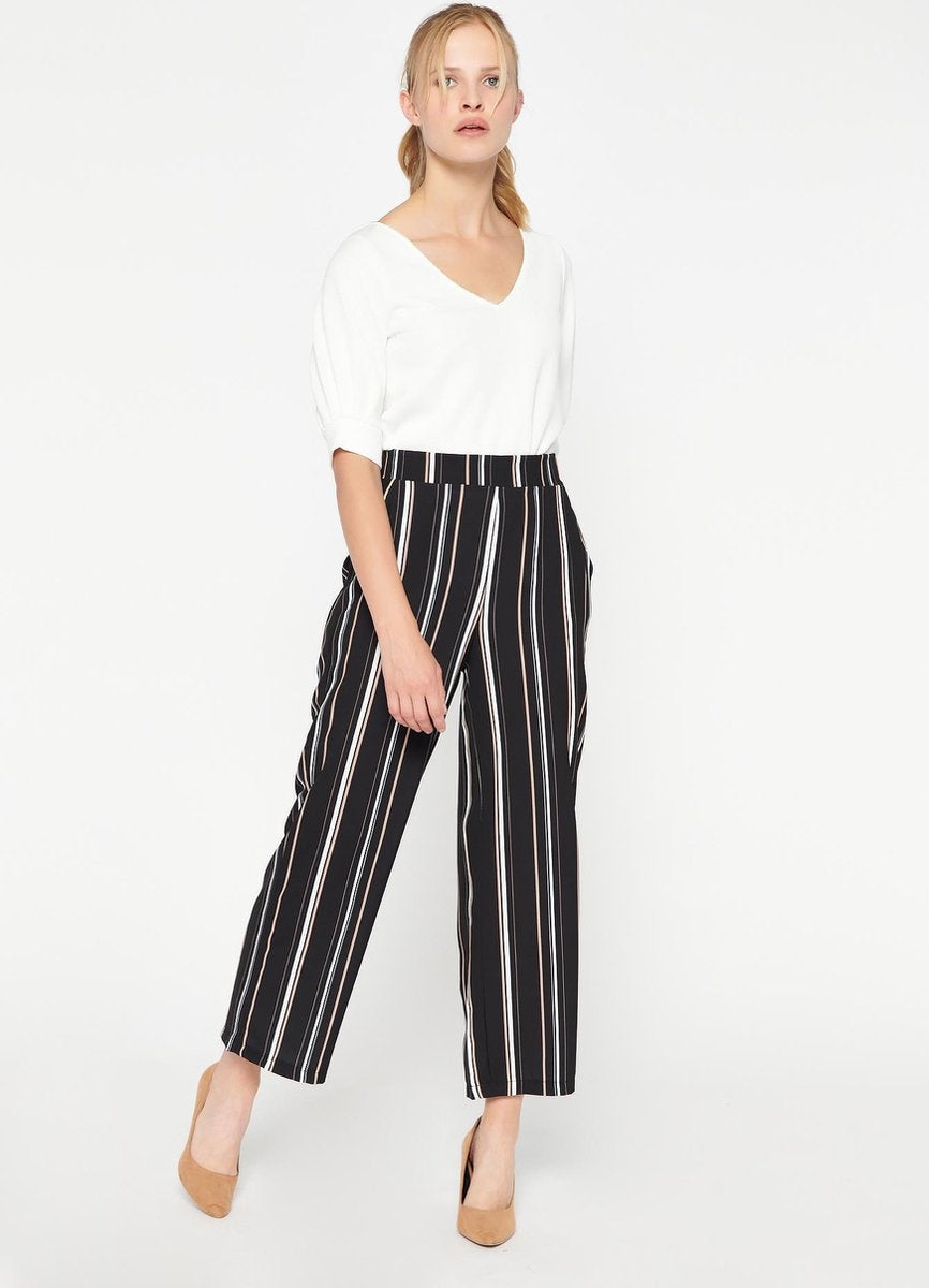 Losse broek met streep - Zwart