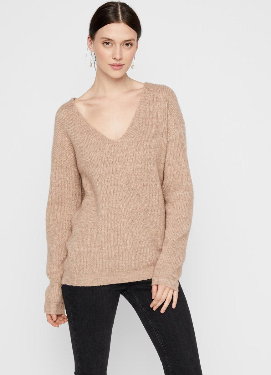 Pieces Dames 17106397 BABETT LS V-NECK KNIT NOOS Trui Natural - Maat XS