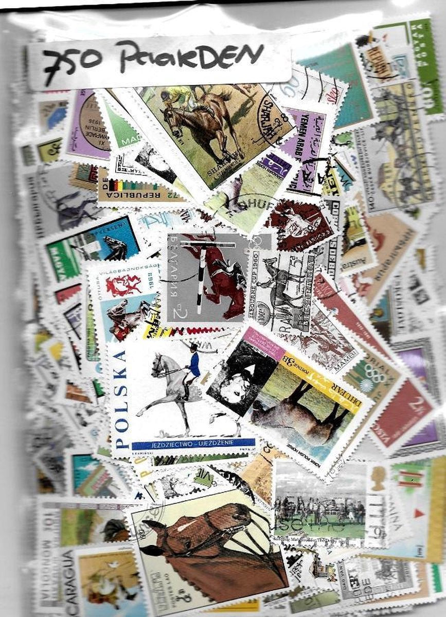 Paarden - Luxe postzegel pakket (A6 formaat) : collectie van 750 verschillende postzegels van paarden – kan als ansichtkaart in een A6 envelop - authentiek cadeau - kado - geschenk kaart - paard - paardrijden - amazone - ruiter - manege - equestrian